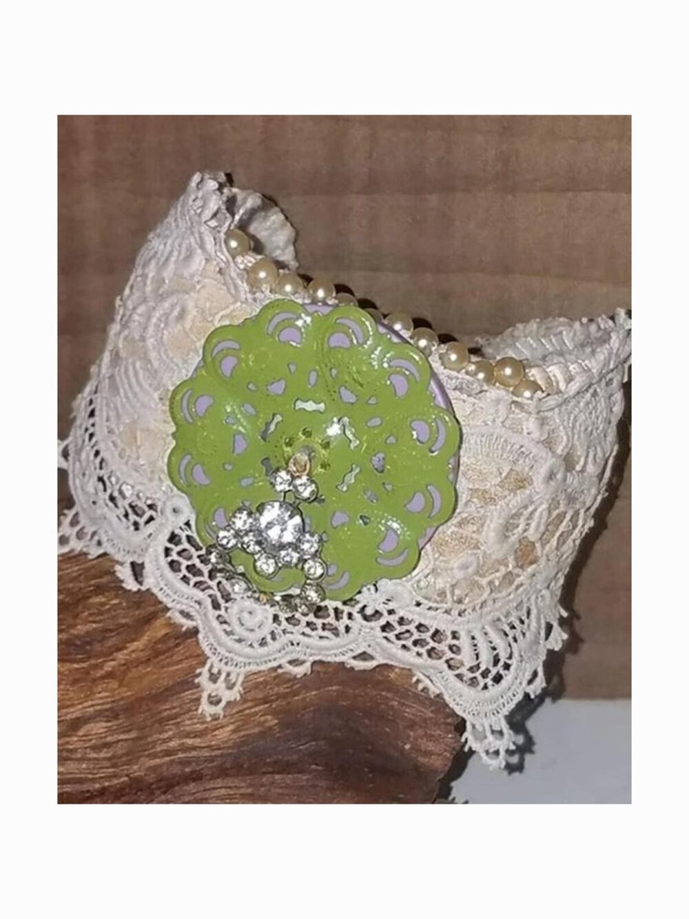 Upcycled Leather Baseball Cuff Bracelet Lace Rhinestones Bendable Adjustable